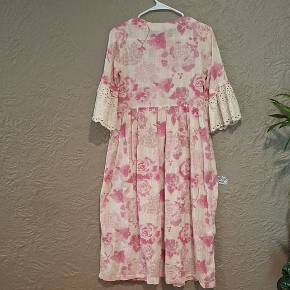 Bombay Pink Sundress with Bell Sleeves and Crew Neck Size S - Picture 3 of 6